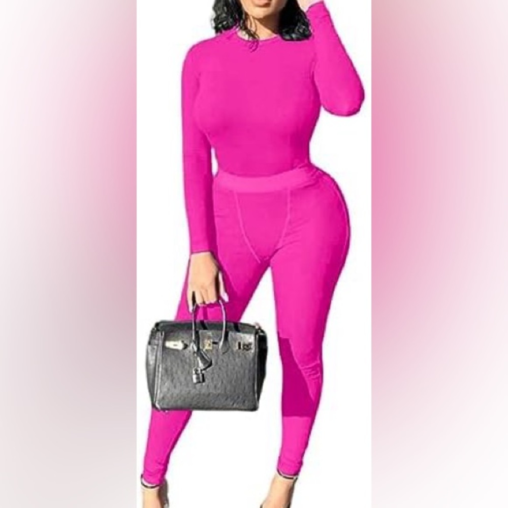AYWA Women's 2 Piece casual matching fitted Outfit Ribbed Long Sleeve Leggings
